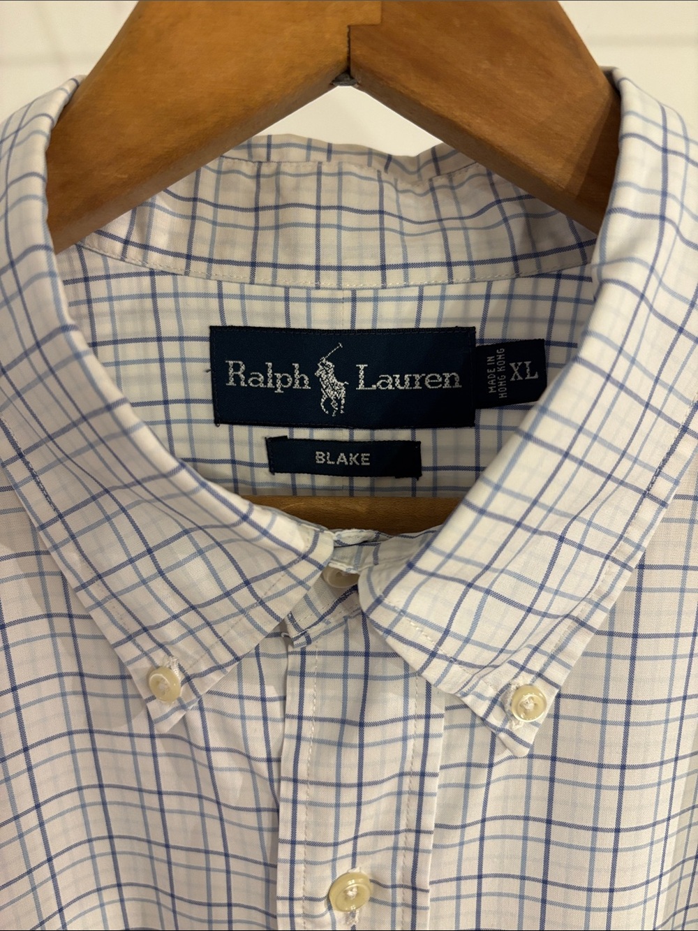 Ralph Lauren Blake XL Blue White Micro Check Button Down Shirt